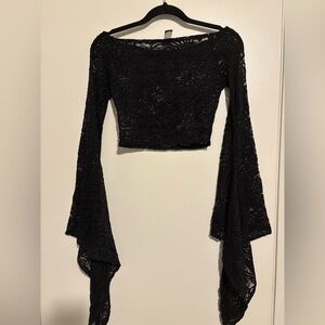 Black Lace bell sleeve Crop Top